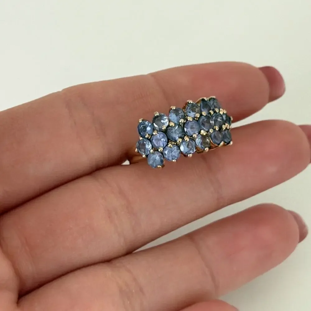 Clyde Duneier Designer 10K Yellow Gold Tanzanite Triple Row Ring Size 6
